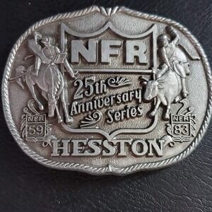 Hesston NFR 25th Anniversary Series 1983 Belt Buckle First Edition Rodeo Pewter